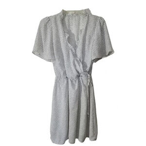 All in Favor | White Patterned Ruffle Trim Dress Sz S ~ 3/$15